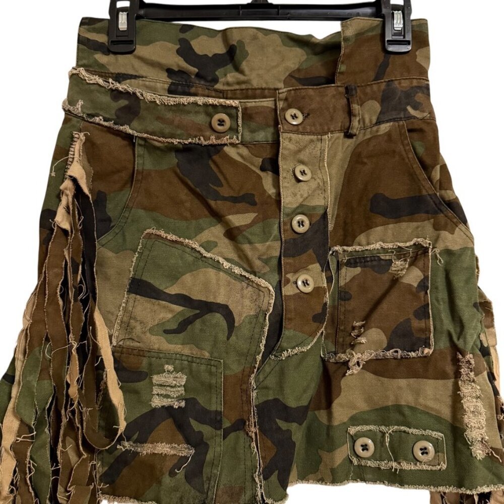 Amazon Camo Skirt‎ SZ Medium Fringe Festival Distressed